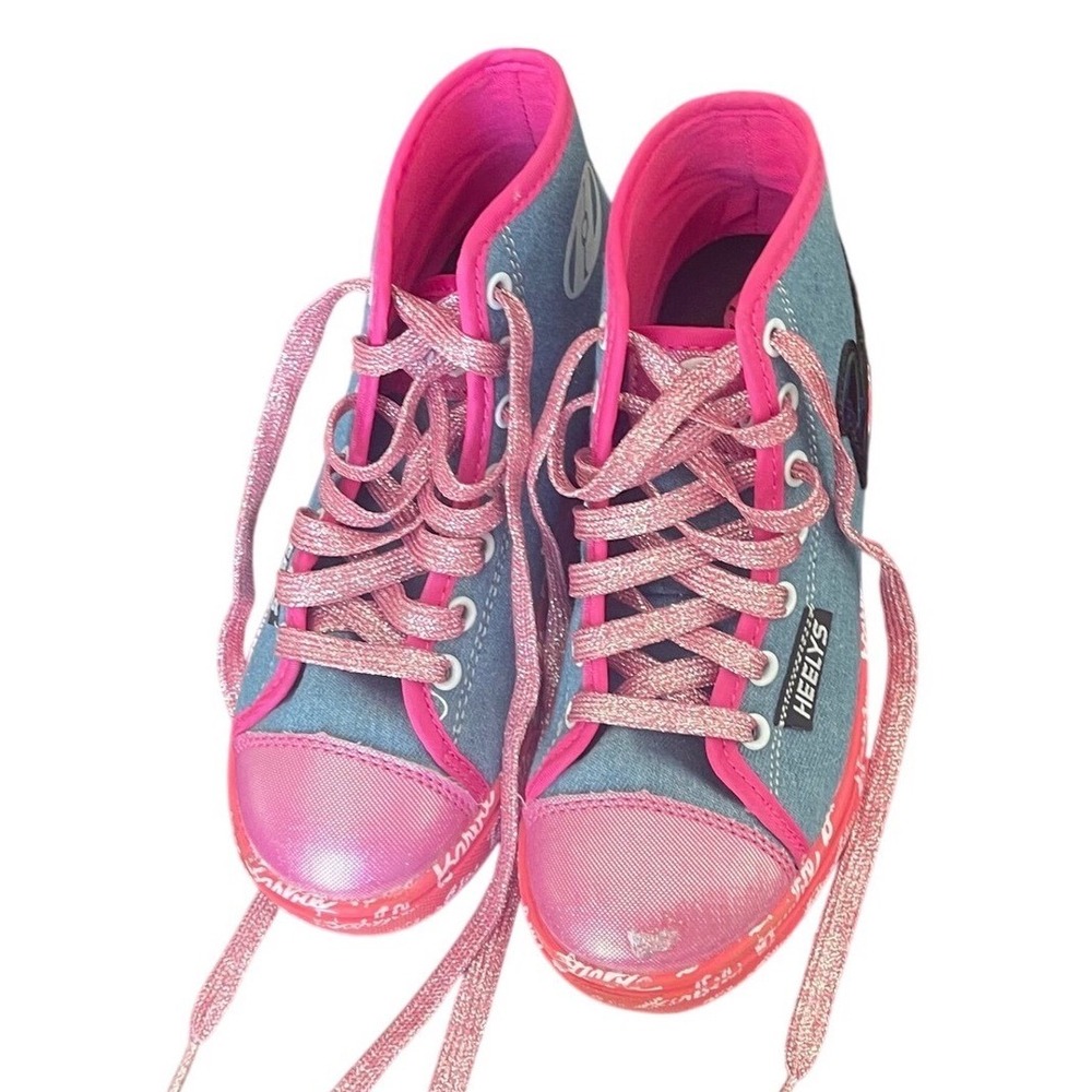 Heelys x Barbie Hustle Blue Pink Denim High Top Skate Shoes Youth 1 HE101075